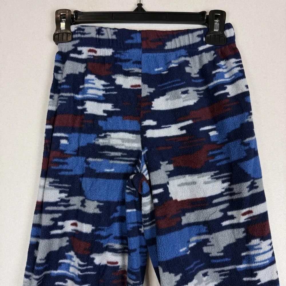 Eddie Bauer Pijama Pants Kids 10-12 Blue Fleece Camo Elastic Waist Winter Lounge